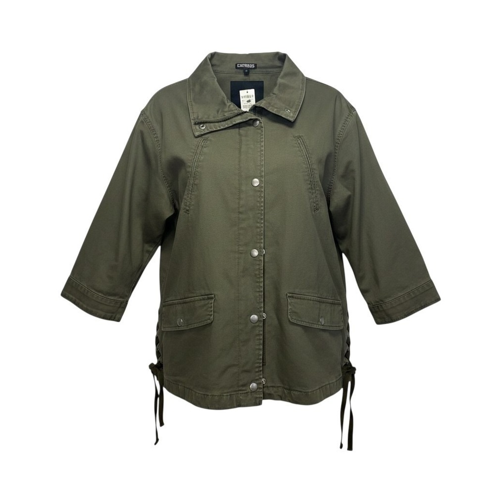 NWT Express Utility Jacket L Olive Green Embroidered Parrot Lace-Up Military New - Picture 2 of 8